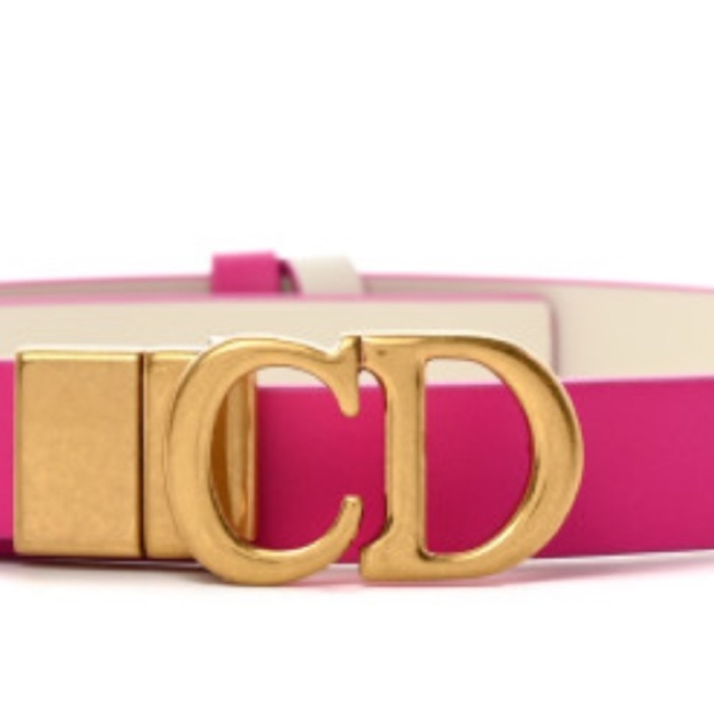Dior Pink and White Belt with Gold CD Buckle